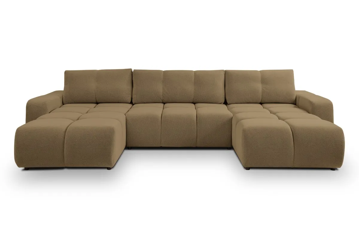 Narożnik rozkładany z pojemnikiem SOHO U CURIO 395 cm pikowany brązowy - SOHO_NAR_CURIO20_U