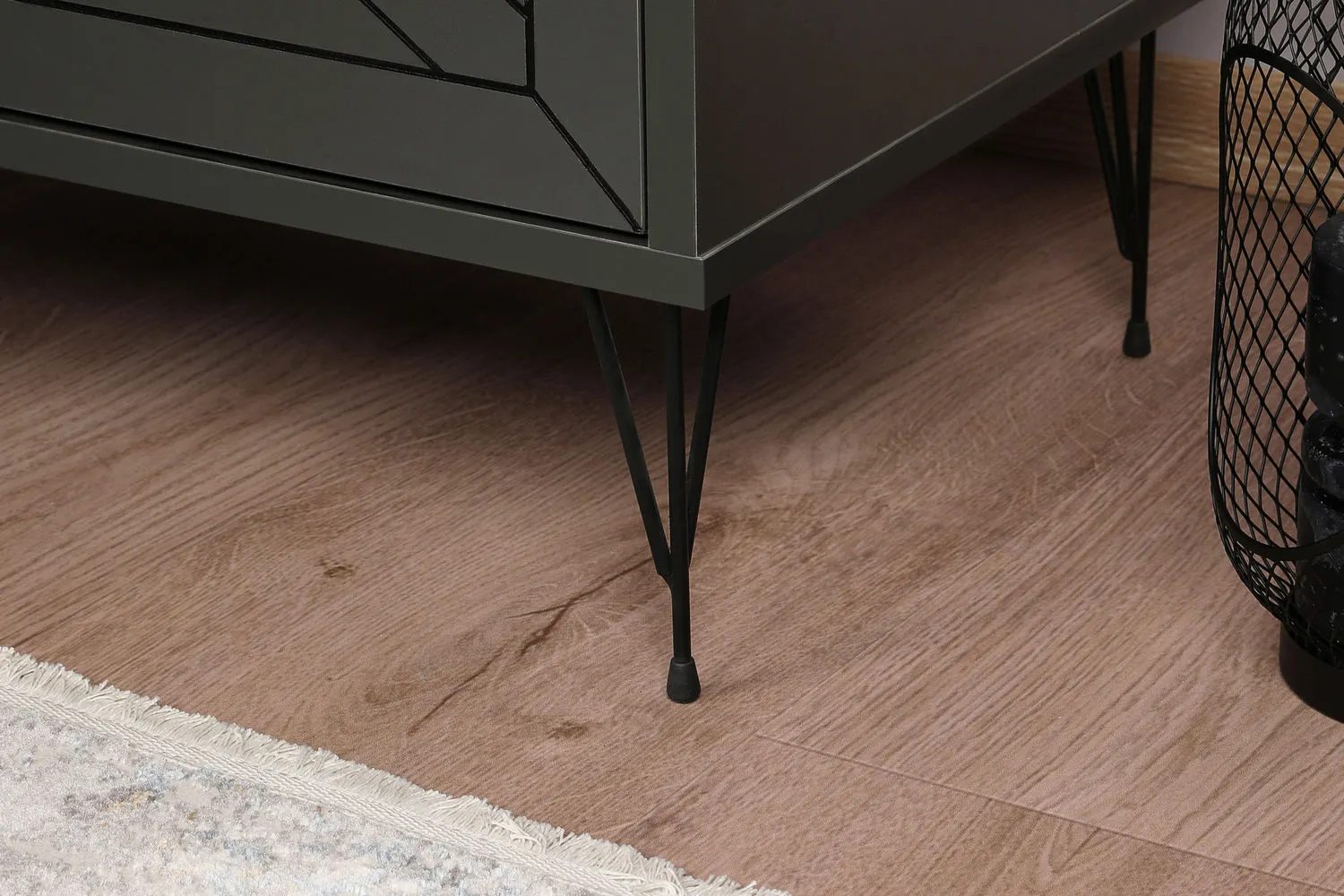 Szafka nocna z 2 szufladami LUNA frezowany front metalowe nóżki antracytowa - ASI_854KLN3310