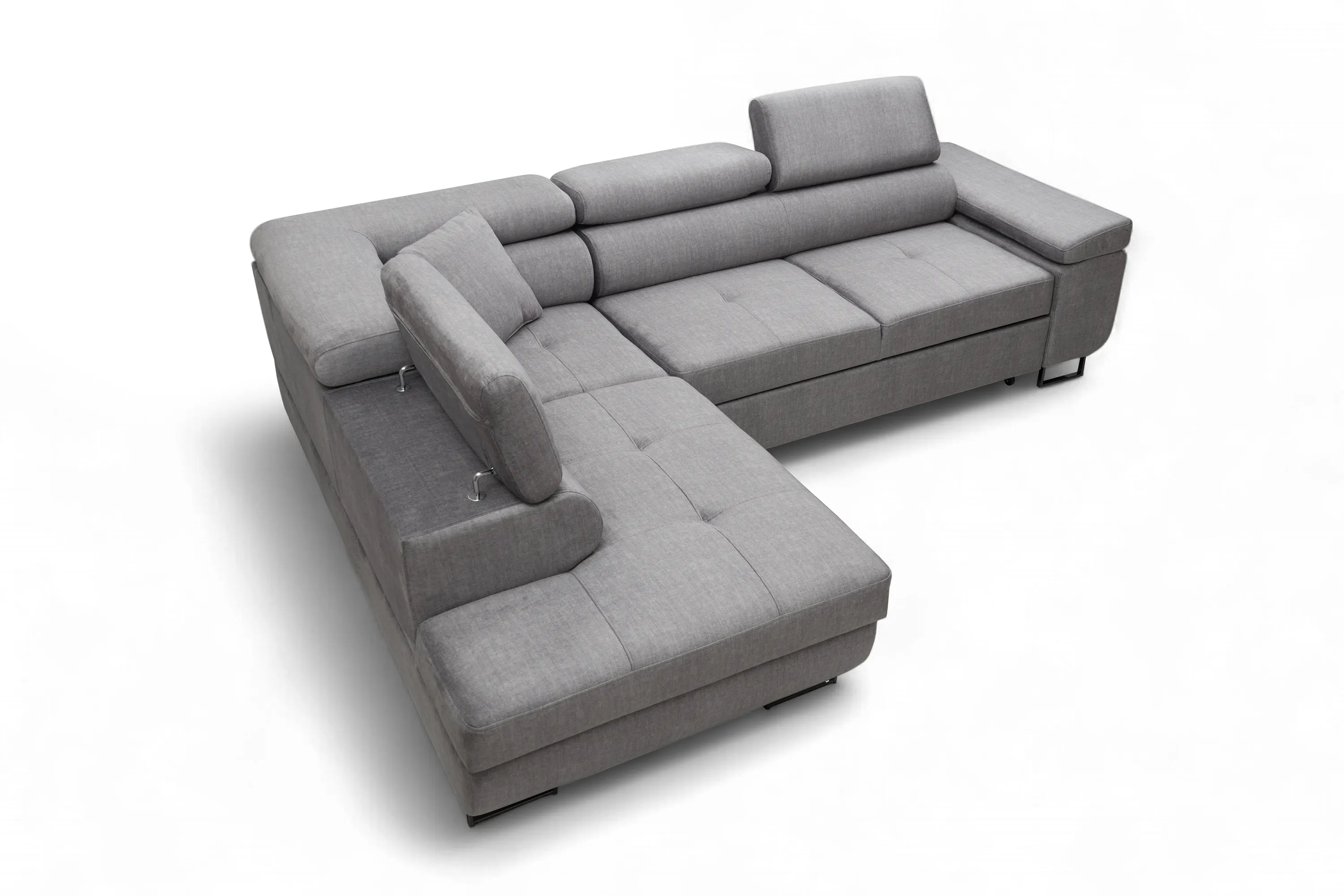 Narożnik lewostronny ANNABELLE L regulowane zagłówki nogi czarne tkanina Vogue 14 szary - B_165778