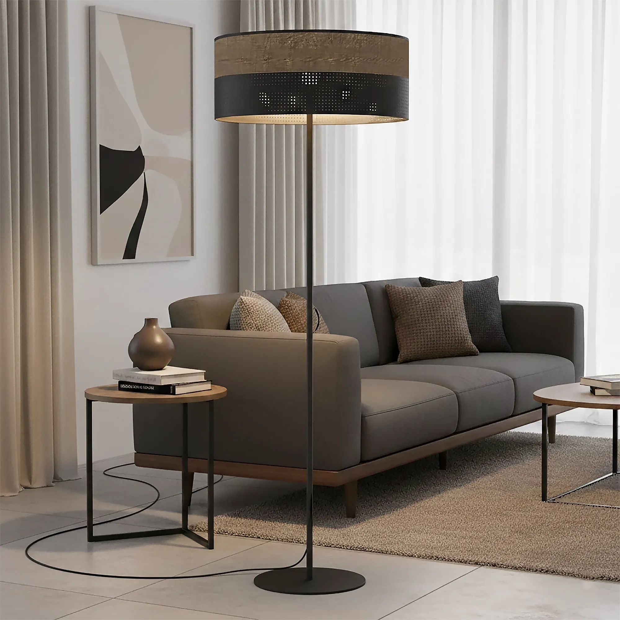 Lampa podłogowa KARBON LP1 BL BROWN z abażurem brązowa czarna - 1653/LP1