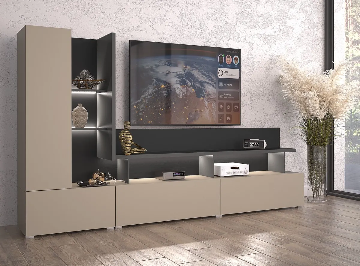 Meblościanka RTV SERIO półki i szuflady 270x164 cappuccino/antracyt - 24CJNI09