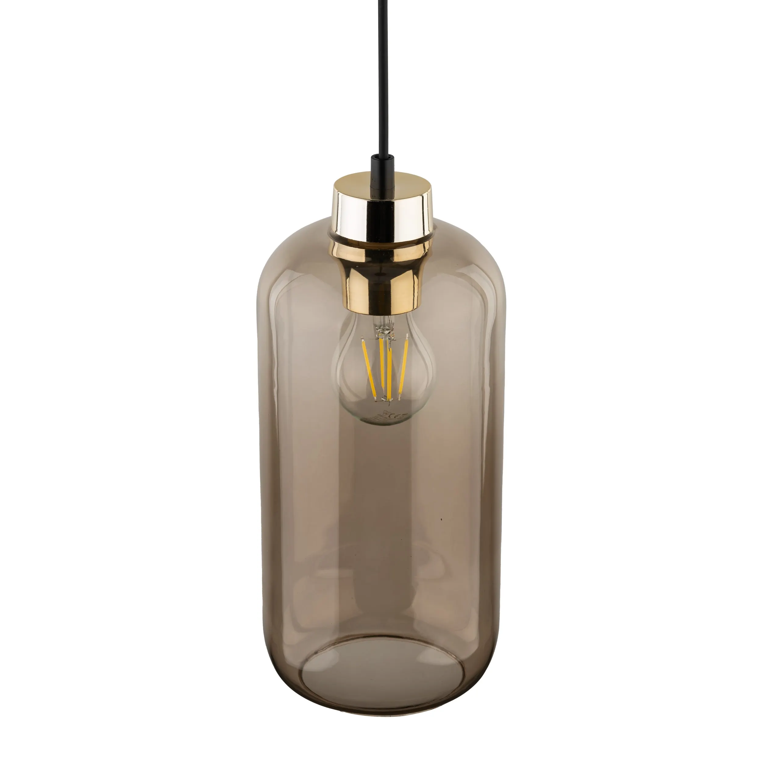 Lampa wisząca MARCO na czarnej podstawie i przewodzie ze złotym elementem klosz szklany brązowy 178x14cm - TK_3314