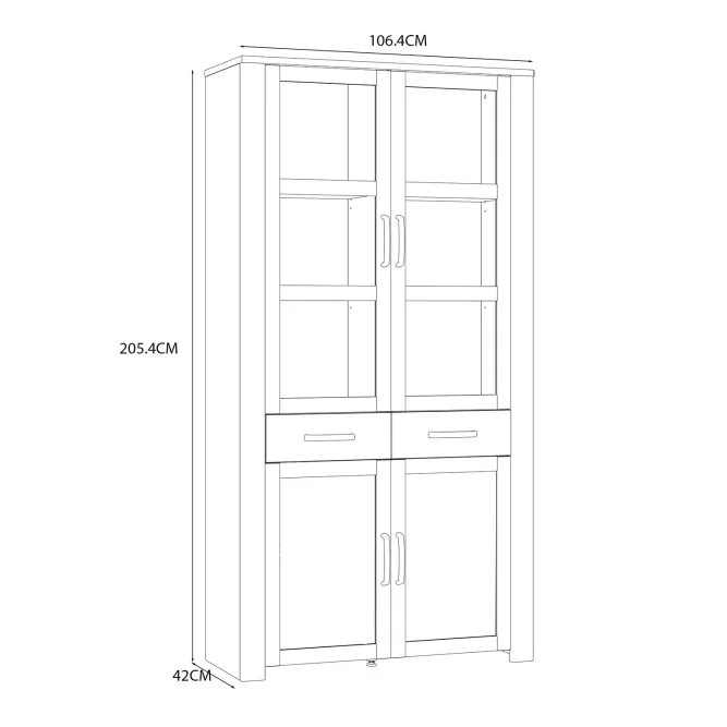 Witryna Kredens 4-drzwiowa z 2 szufladami CHISBURY - dąb riviera, modrzew jasny sibu - BHLV822-M482