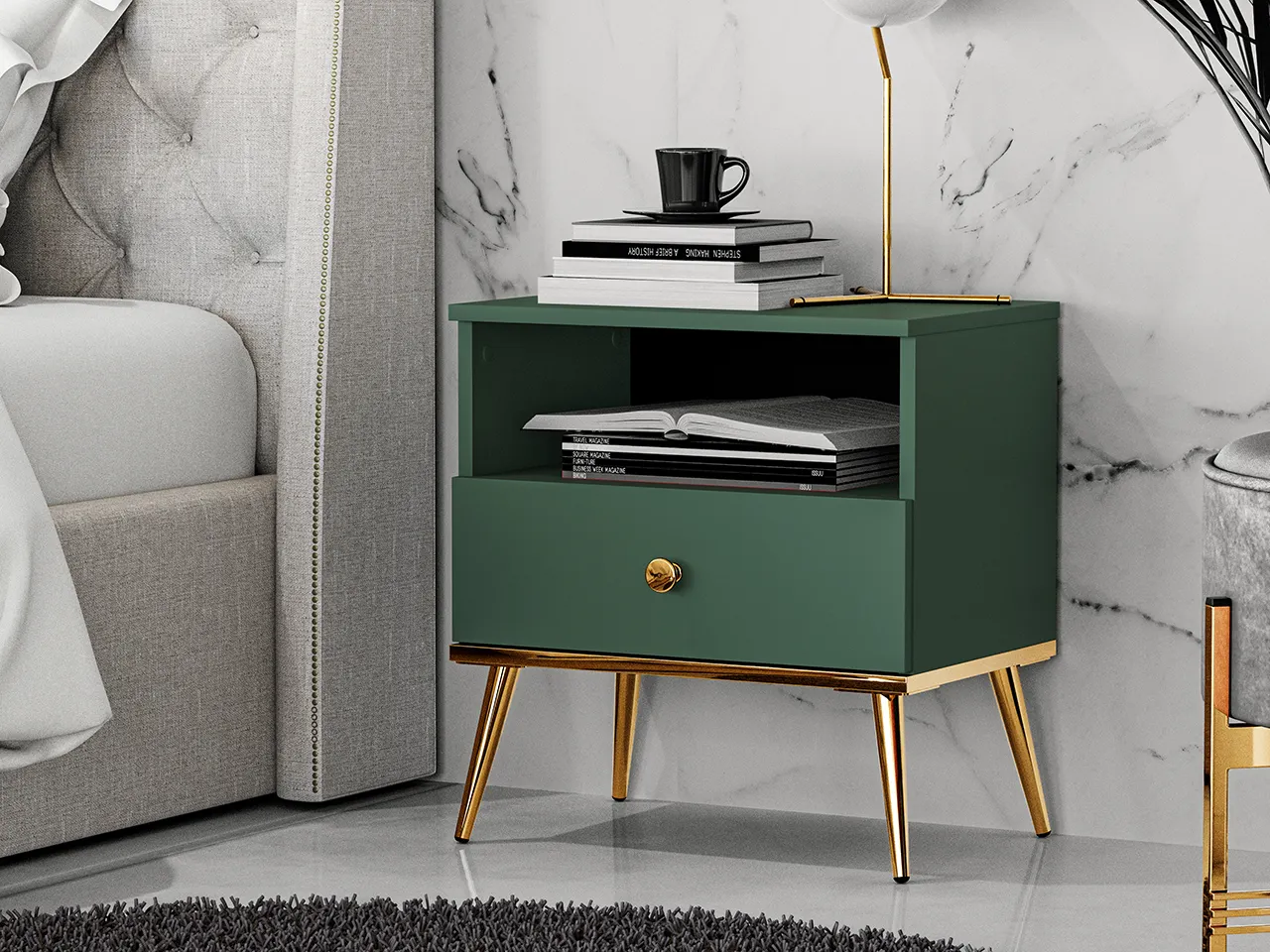 Szafka nocna z szufladą FOREST 06 labrador, złoty - 1FORE06-001