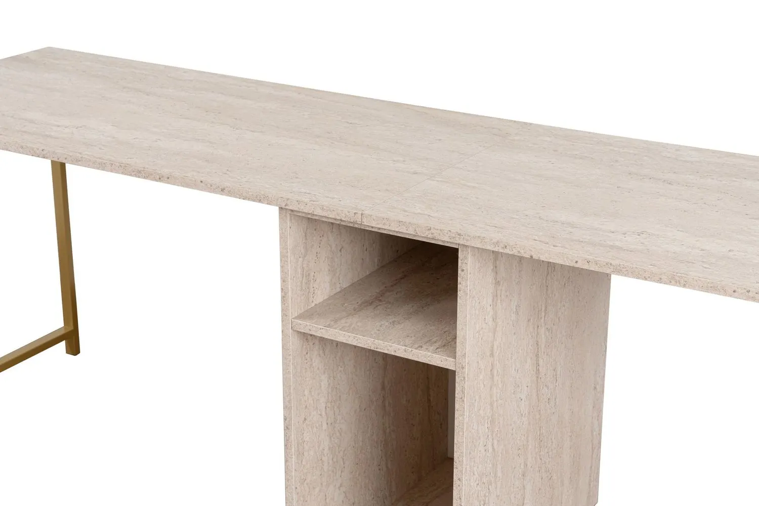 Biurko 2-osobowe trawertynowe TWIN 240x60 beżowe/złote metalowe nogi - ASI_241NRD1107