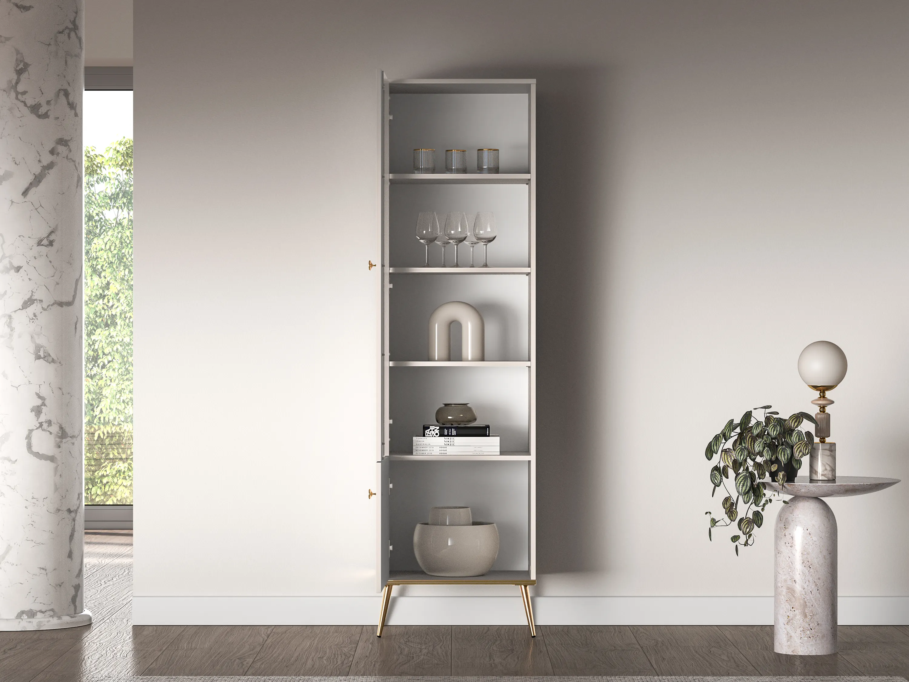 Witryna 2-drzwiowa SELGIN 01 kaszmirowy, złoty - 1SELG01-001