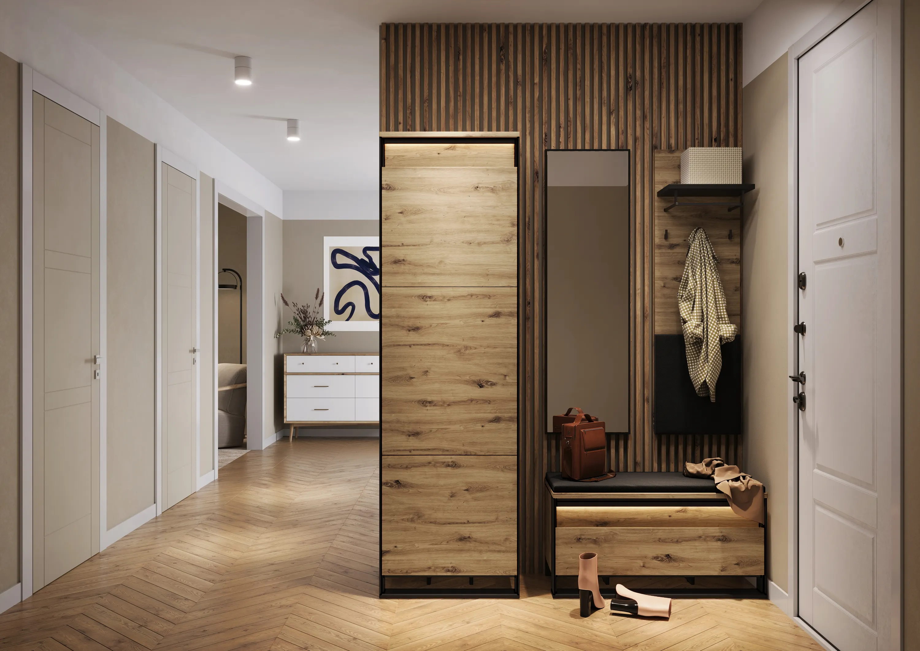 Szafka na buty z unoszonym siedziskiem LED Quant QG-03 dąb artisan/czarna - QG3DAC