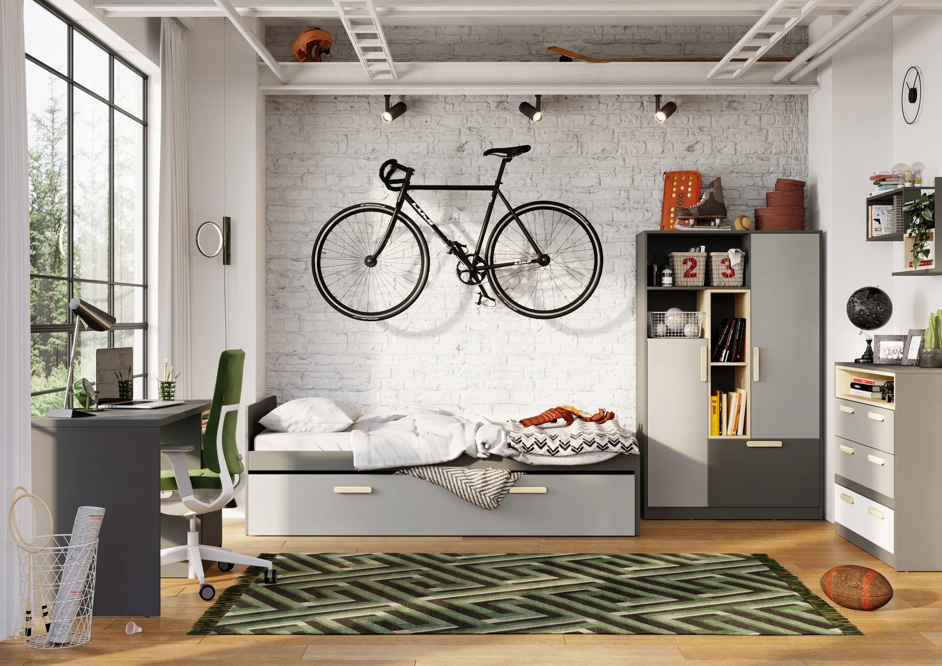 Biurko Pok PO-09 120cm grafit/dąb lindberg/szary jasny — zdjęcie 8