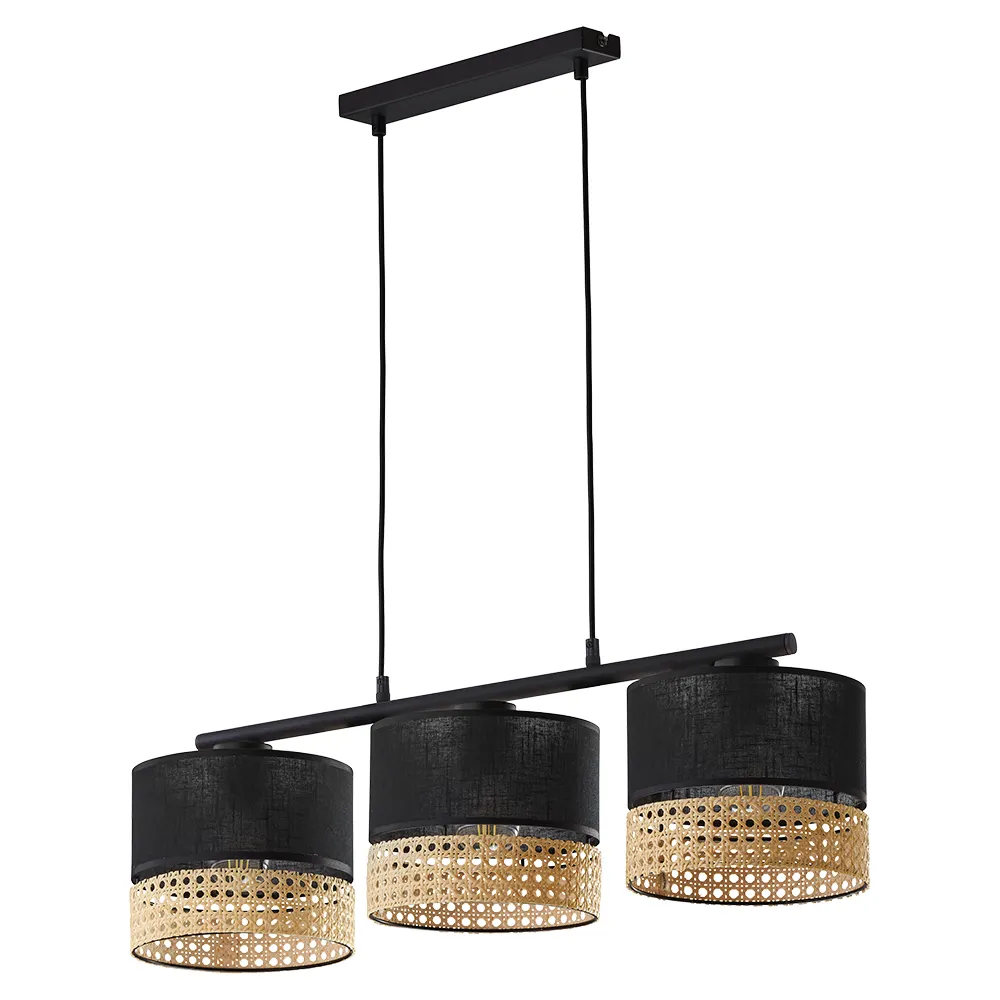 Lampa wisząca PAGLIA czarna z brązowymi elementami z plecionki 80x70x20cm