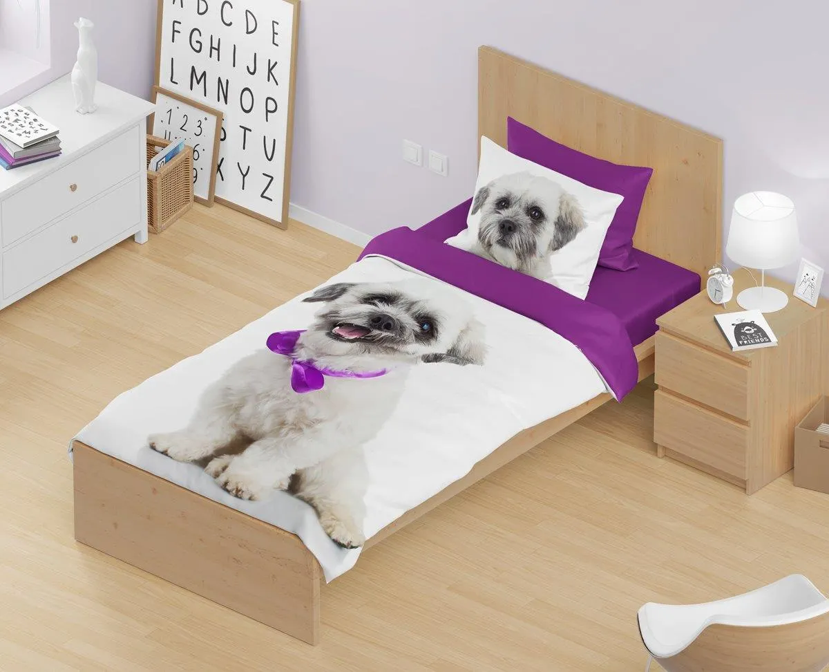 Pościel dla dzieci komplet BEST FRIENDS 007 140X200+70X90 biały fioletowy - FARO_16319