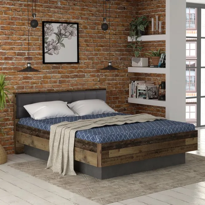 Łóżko CLIF z tapcerowanym zagłówkiem 160x200 -old wood vintage, beton, antracyt - BVNL2602-C748
