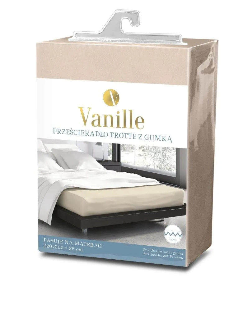 Prześcieradło frotte z gumką VANILLE 220X200+25 bawełna 80% beżowe - FARO_20548