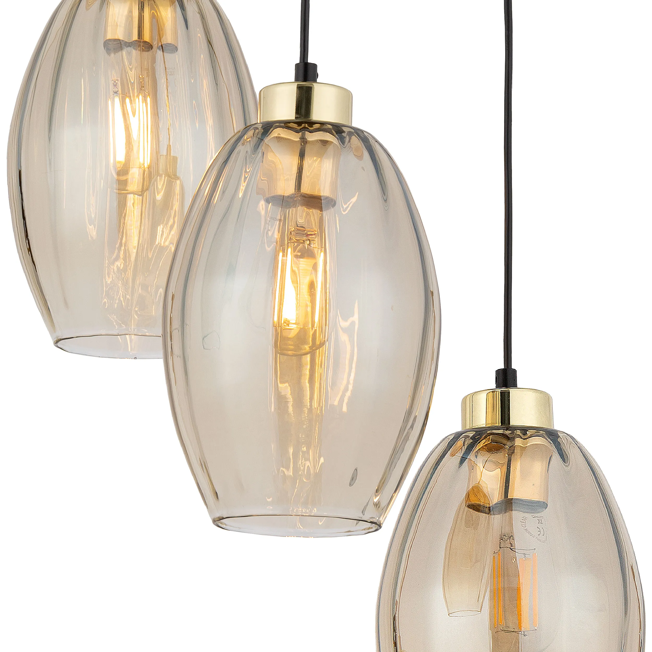 Lampa wisząca SEBO czarna ze złotymi elementami z bursztynowymi szklanymi kloszami 120x40cm - TK_4634