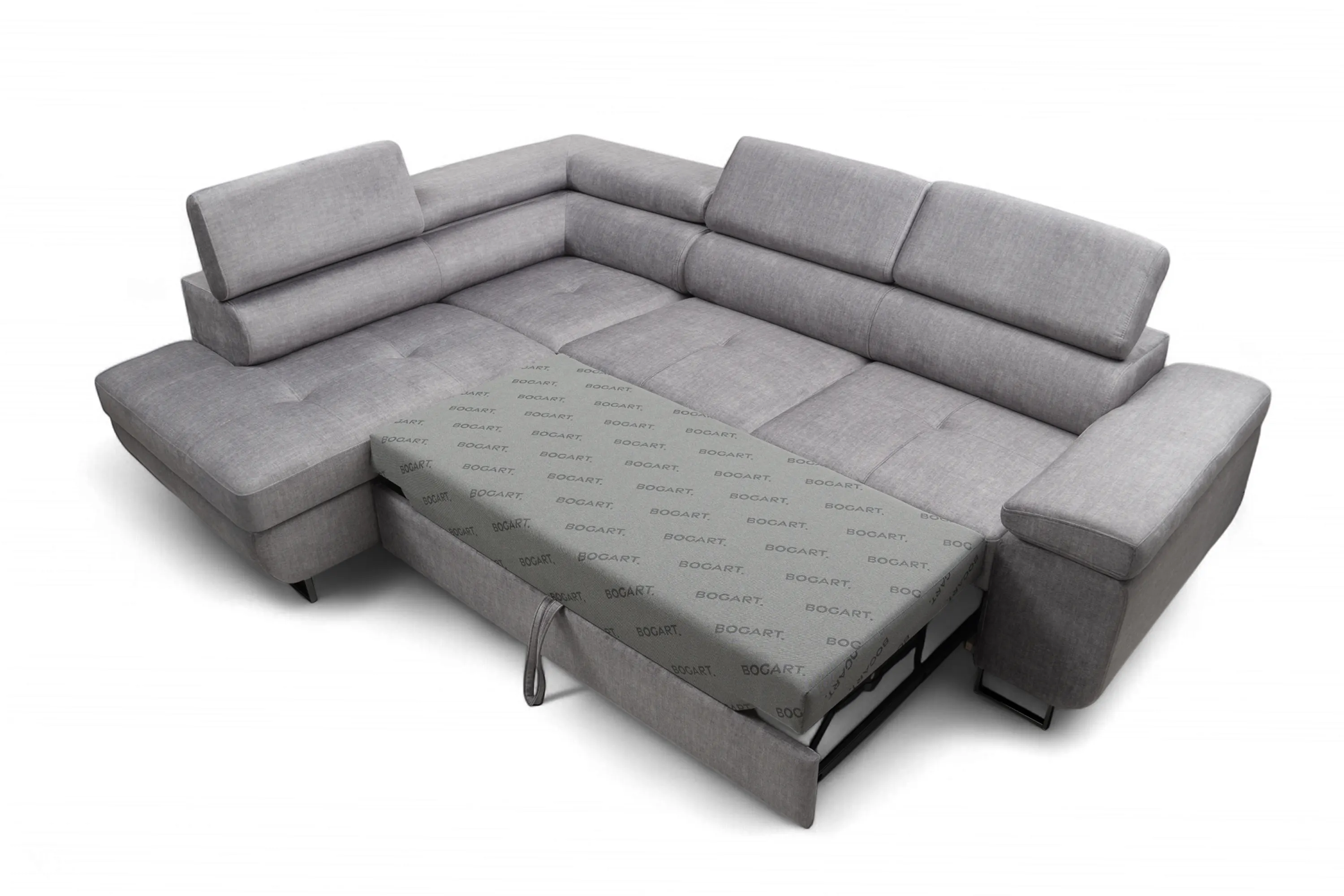 Narożnik lewostronny ANNABELLE L regulowane zagłówki nogi czarne tkanina Vogue 14 szary - B_165778