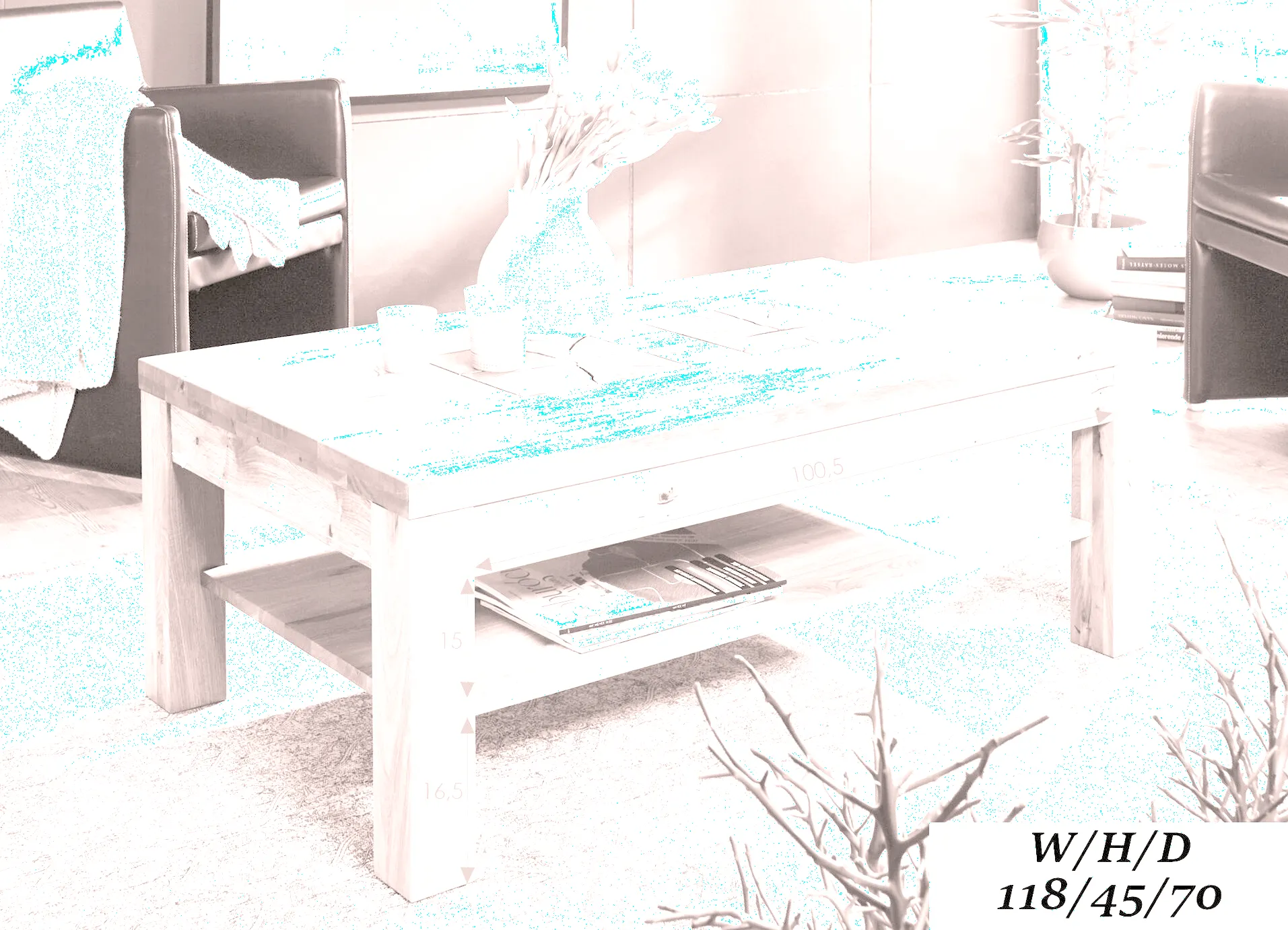 Stolik kawowy I Cornflower dębowy z półką 118x70x45 - GK_1033151511