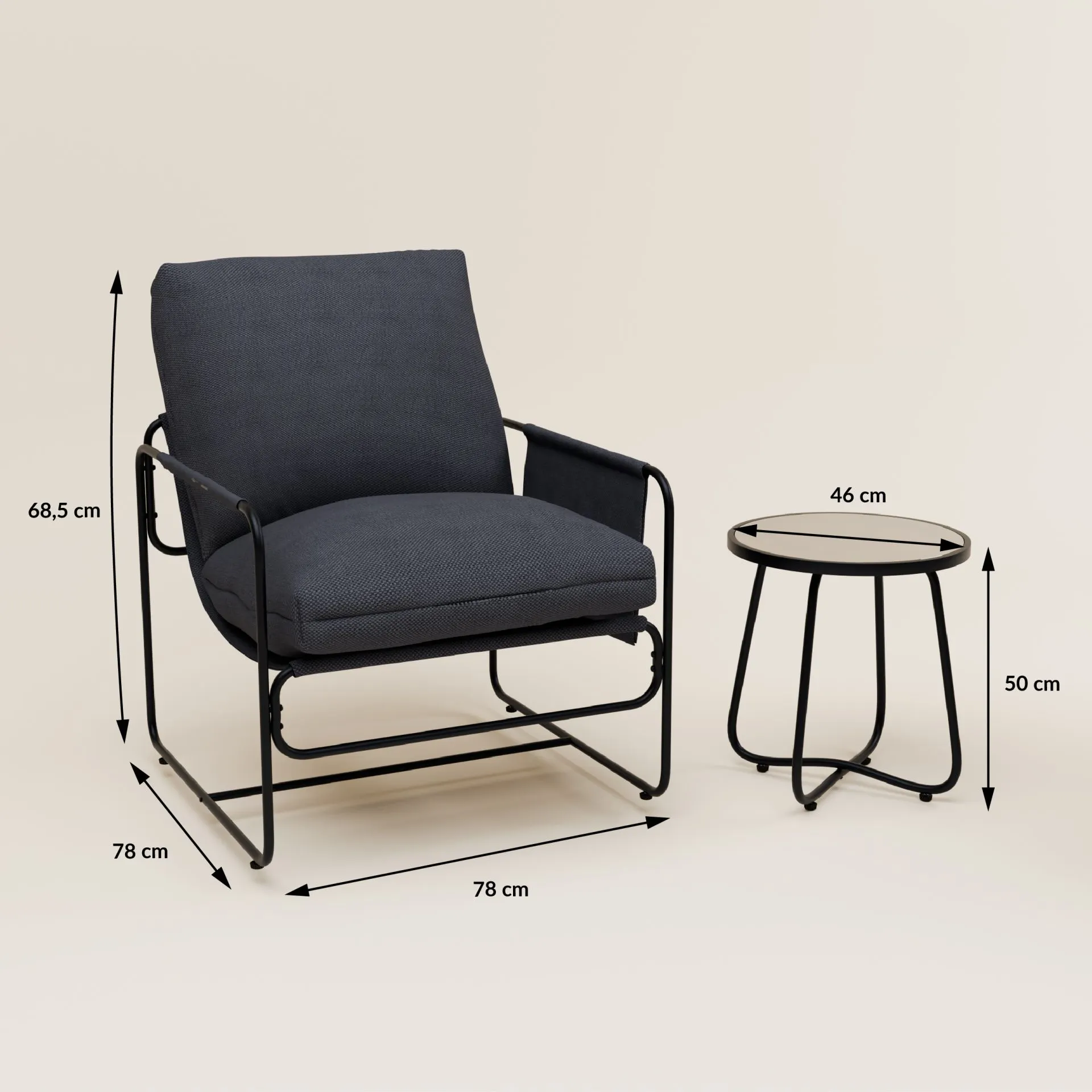 Zestaw ogrodowy balkonowy NATTY 3-set szary Zenjoy - NATTY_SZARY