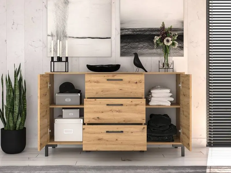 Komoda 2-drzwiowa z 3 szufladami NEVIO 12 dąb artisan - 1NEVI12-001