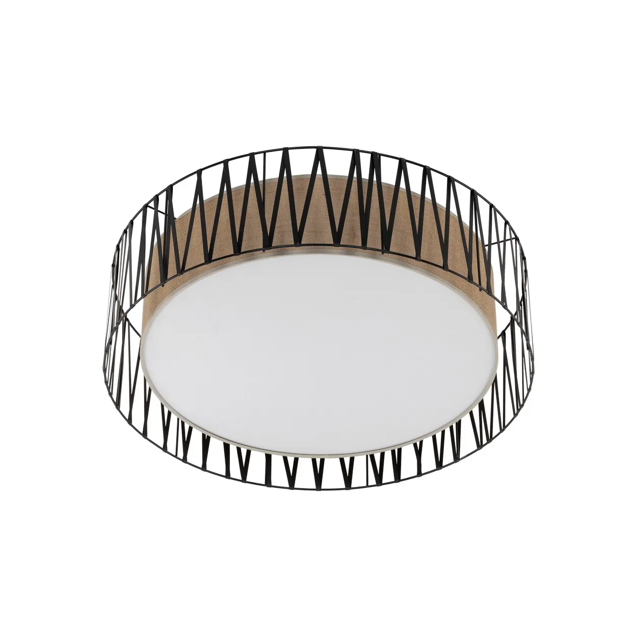 Lampa sufitowa HARMONY czarna tasiemka z brązowym kloszem z tkaniny plecionki okrągła 71x21cm - TK_4556