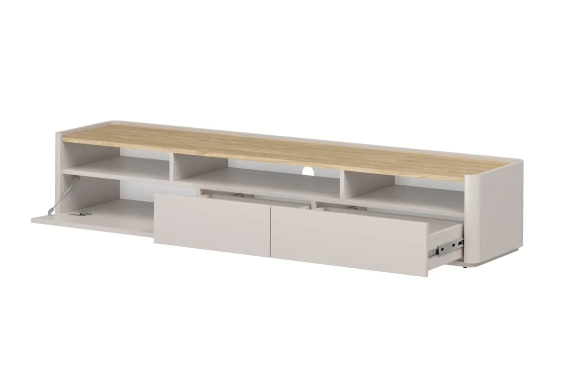 Szafka RTV z 1 klapą i 2 szufladami ELIVO RTV 200cm cashmere dąb olejowany — zdjęcie 3