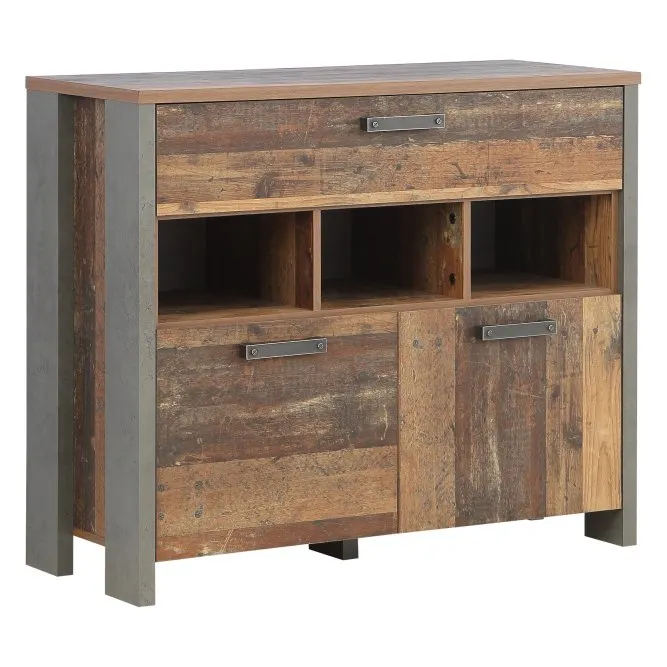 Komoda CLIF 2-drzwiowa z szufladą i wnękami - old wood vintage, beton