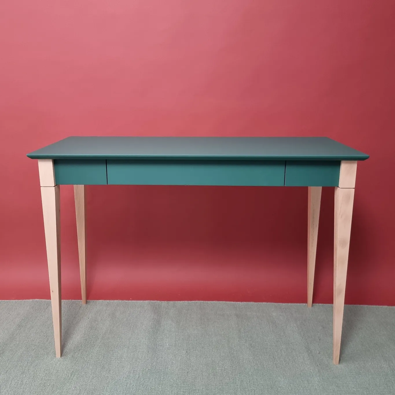 Biurko z szufladą 105x40 MIMO zielony blat/drewniane nogi - NRAGABAWDMI310