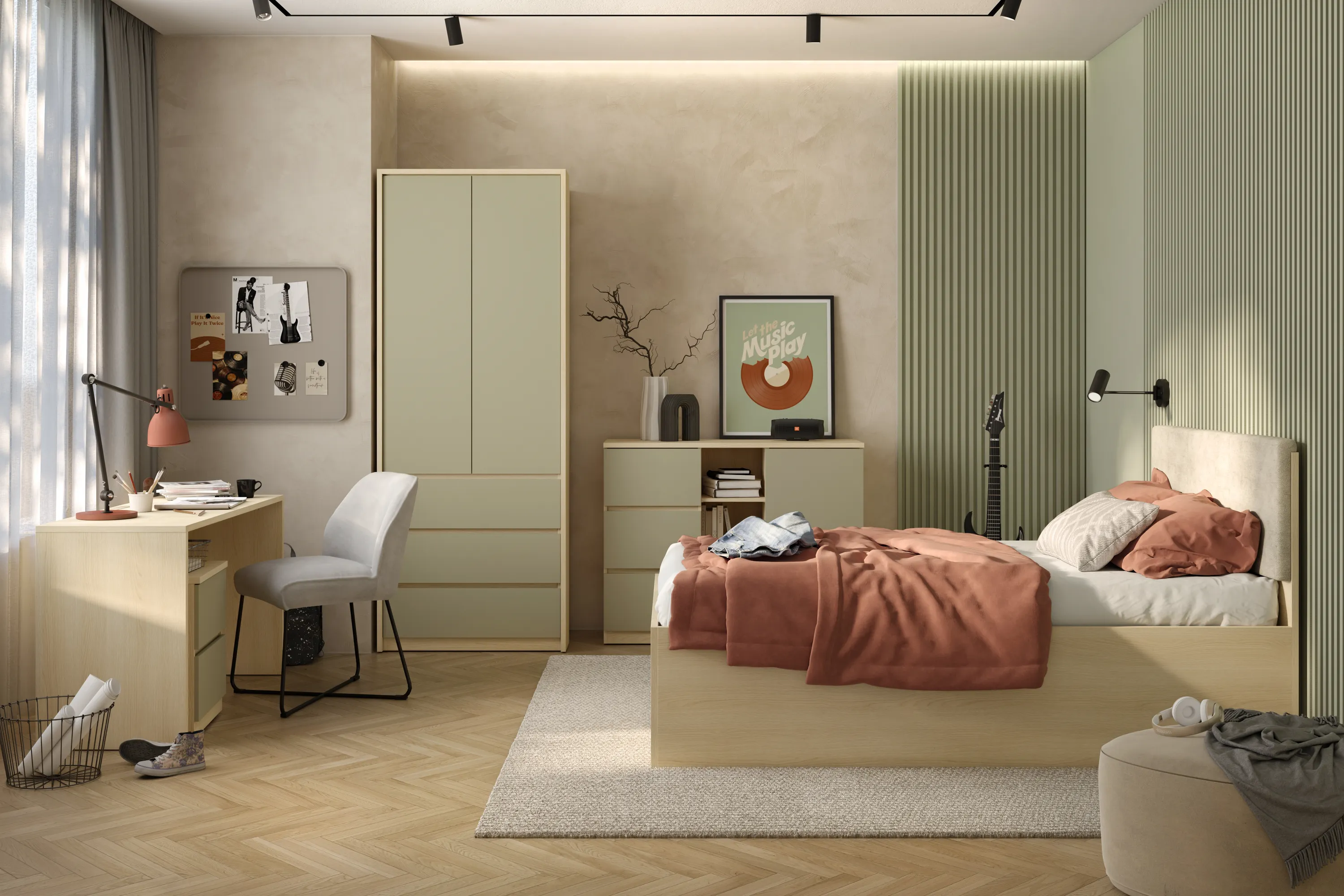 Szafa 2-drzwiowa z 3 szufladami 80 cm TERRA 68 dąb Lindberg eukaliptus — zdjęcie 8