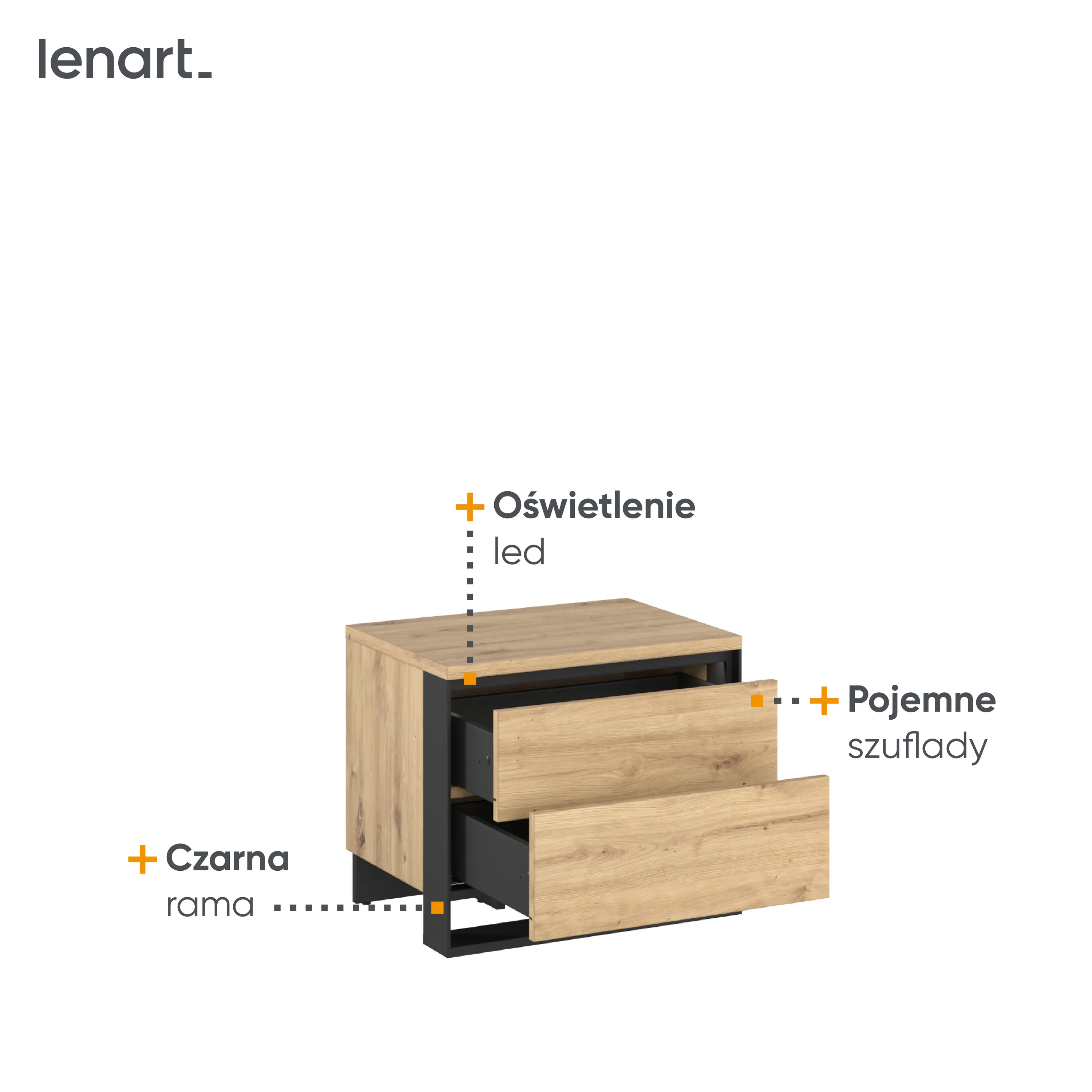 Szafka nocna LED Quant QS-03 dąb artisan/czarny - QS3DAC
