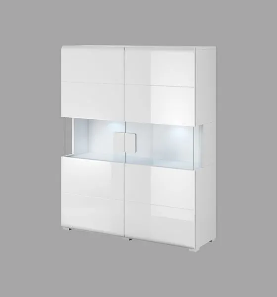 Komoda 2-drzwiowa szklana TOLEDO wysoka 122x152 biała połysk