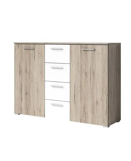 Komoda BETA 26 dwudrzwiowa z szufladami dąb sanremo biała 132x93x38cm