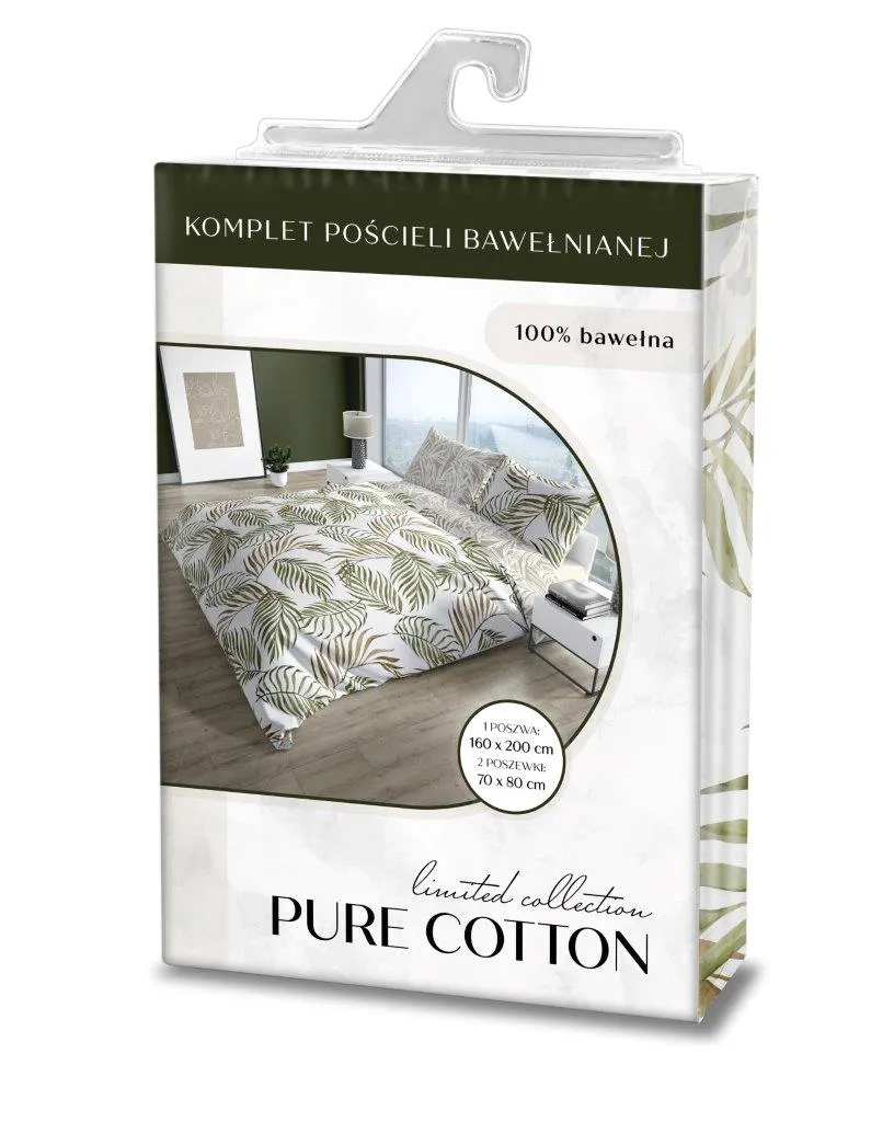 Pościel komplet PURE COTTON 006 bawełna 160X200+2x70X80 biały zielony - FARO_30037