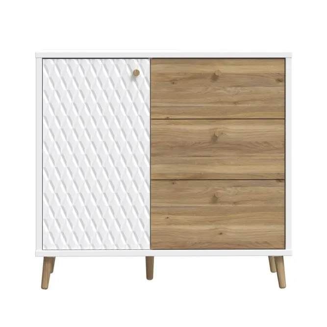 Komoda AKSANA L 1-drzwiowa z 3 szufladami - dąb mauvella, biały - AKNK221L-M992