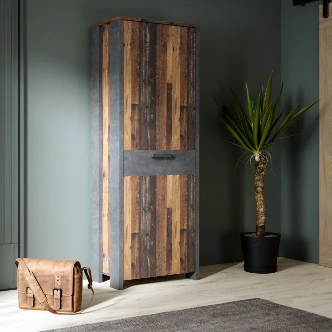 Szafa CLIF L 1-drzwiowa z panelem 67 cm,old wood vintage, beton - CLFS712-C748