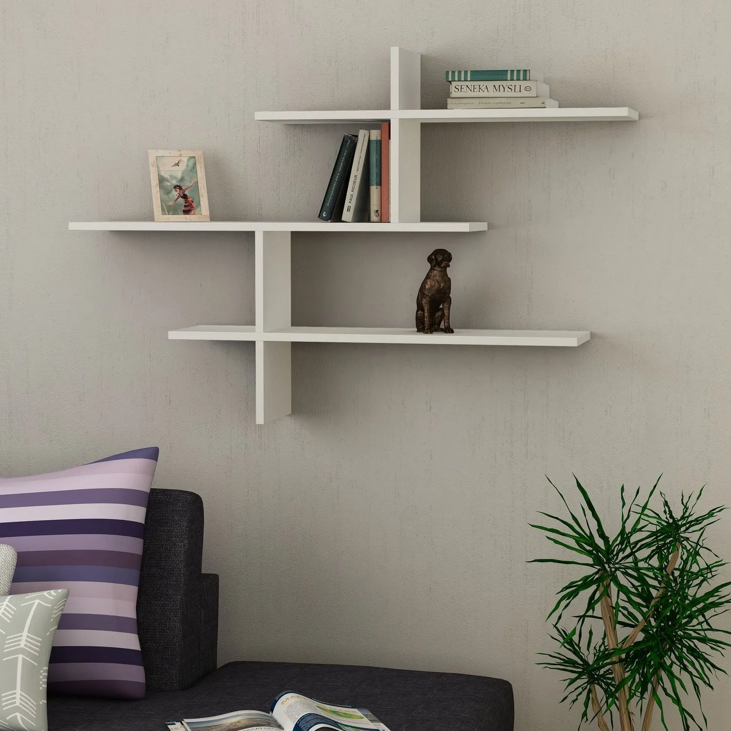 Pólka ścienna kilkupoziomowa LEO 123cm biała — zdjęcie 2
