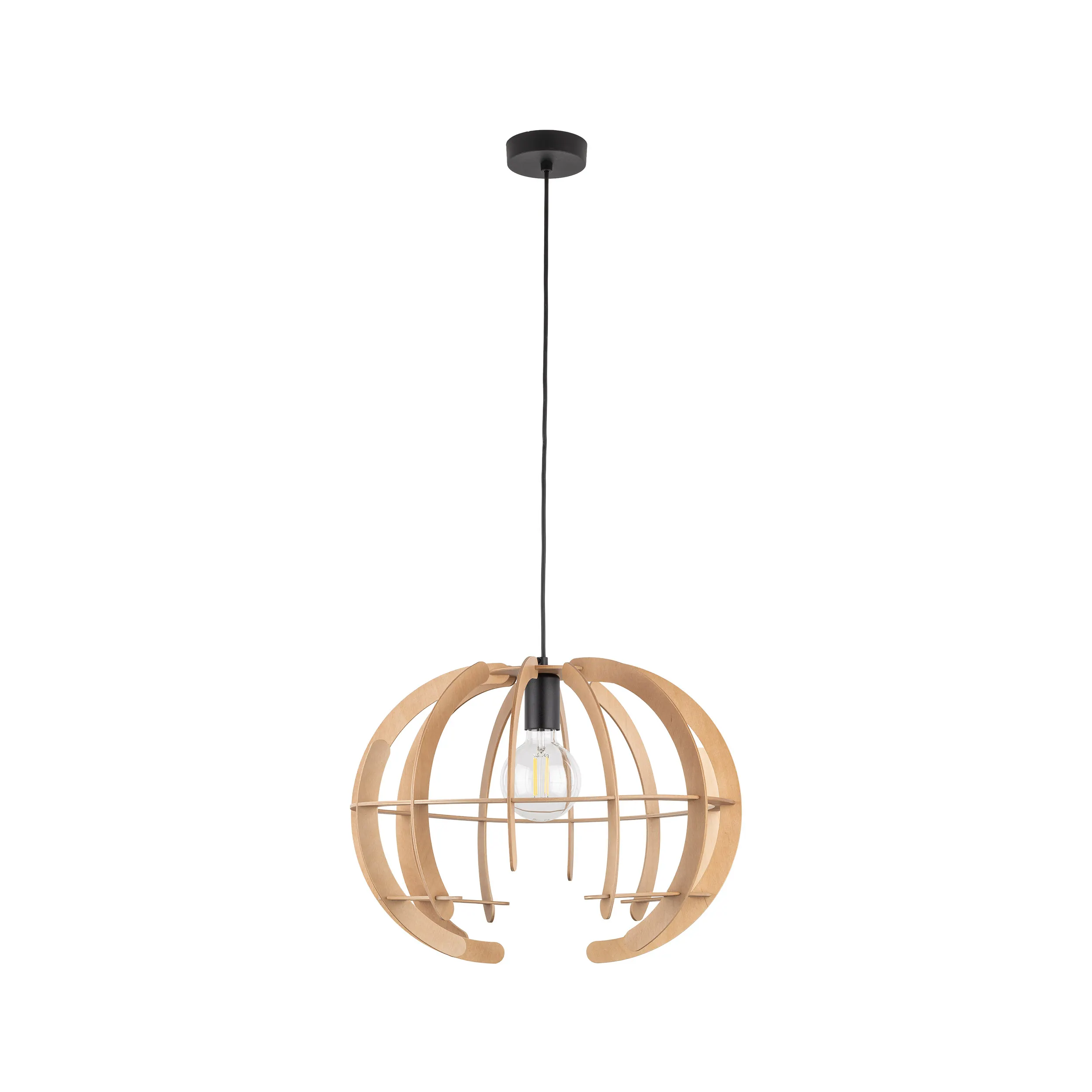 Lampa wisząca VENUS czarna z drewnianym okrągłym kloszem