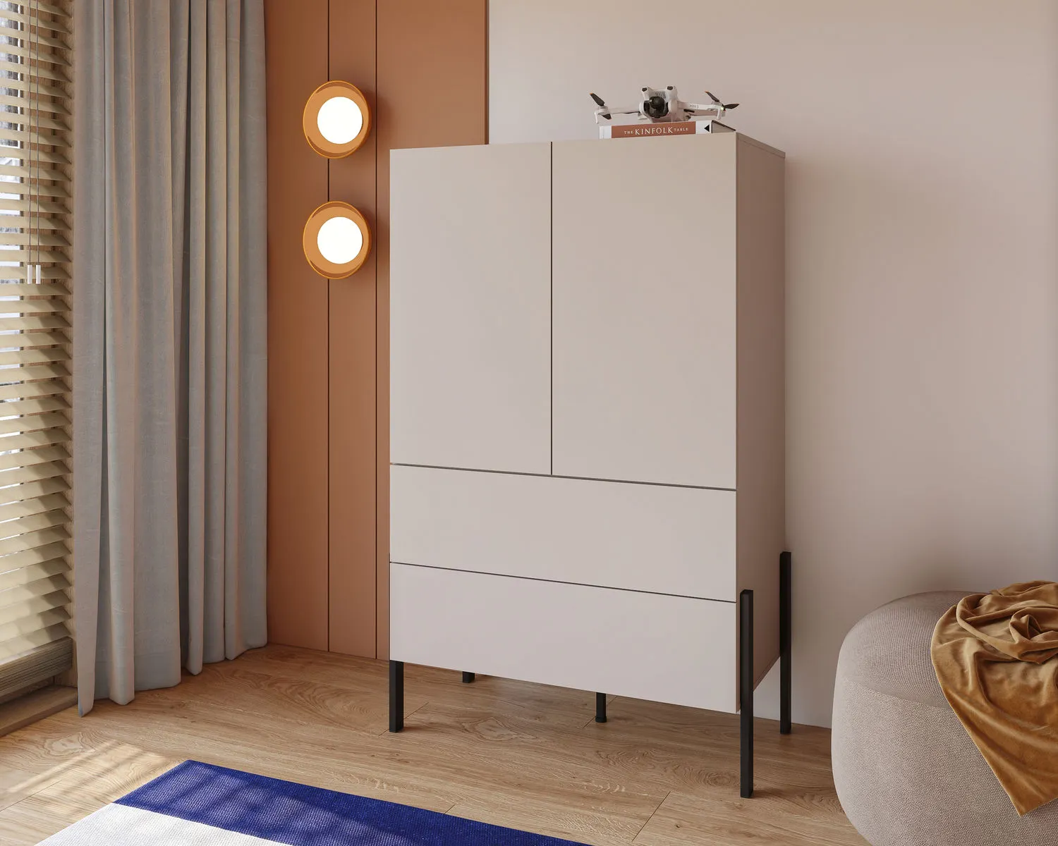 Bieliźniarka 2-drzwiowa z szufladami JUKON S 90x150 kaszmirowa - 24KSND38