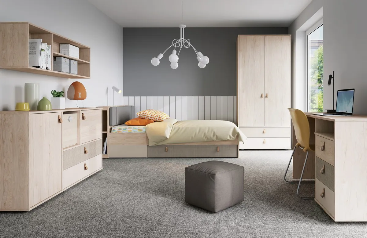 Łóżko z szufladą 90x200 DENIM DEIZ01 Orzech Rockford Jasny, Cashmere, Caroline - 6000000011768