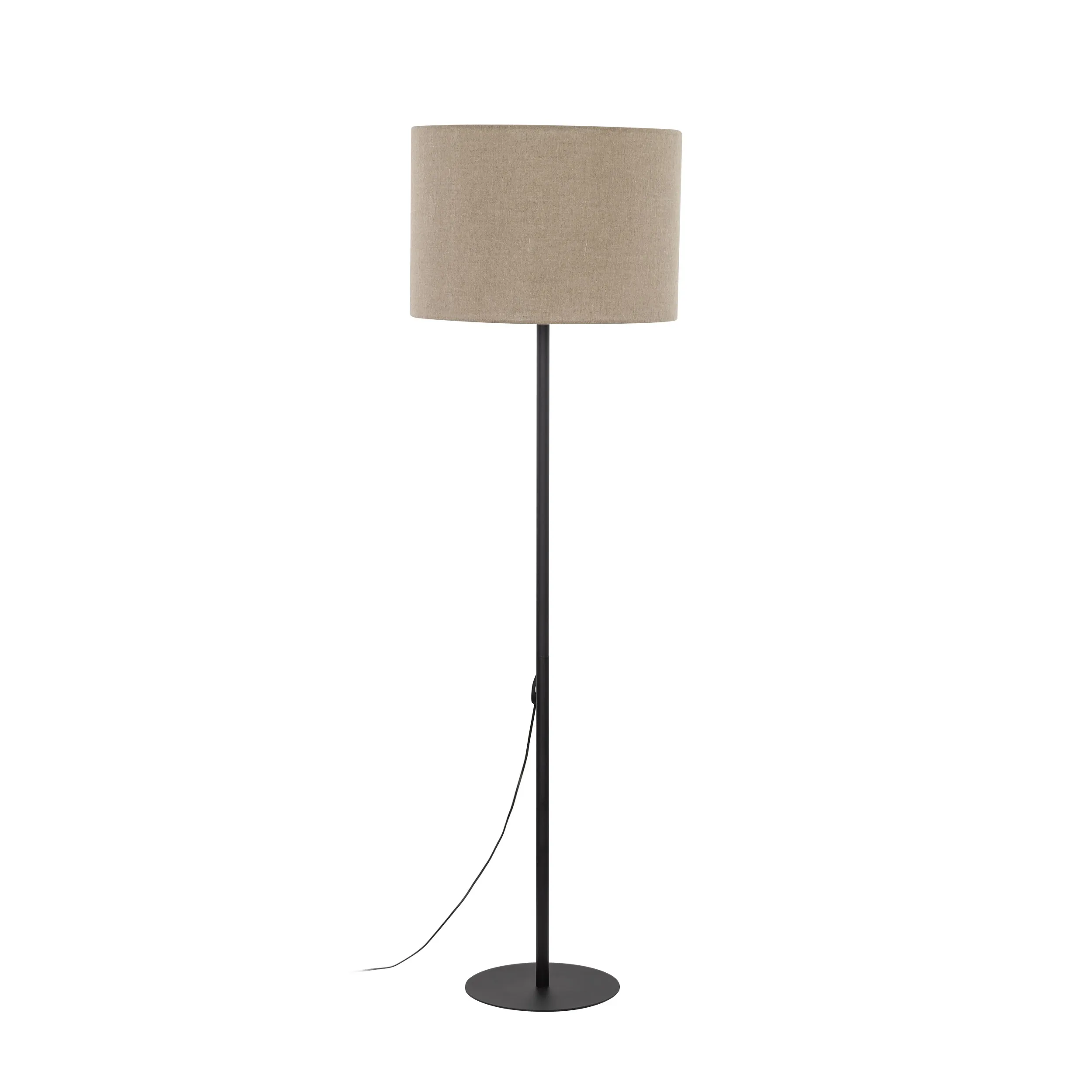 Lampa podłogowa EARTH czarna brązowy abażur z tkaniny okrągły 165x50cm - TK_16012