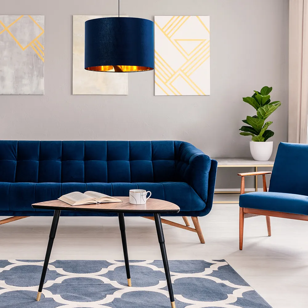 Lampa wisząca TERCINO niebieska z zewnątrz złota wewnątrz na czarnej podstawie i przewodzie okrągła 170x50cm - TK_6173