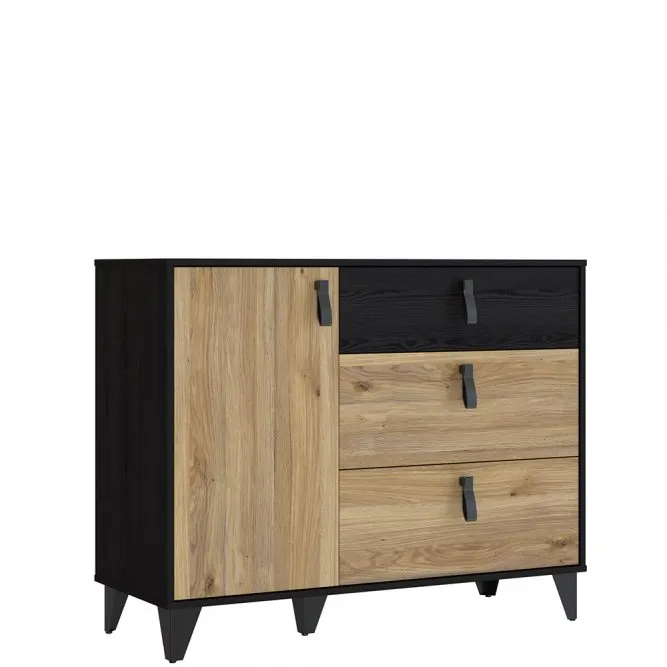 Komoda 1-drzwiowa z szufladami LYA czarny/dąb cabezone Komoda 1-drzwiowa z szufladami LYA czarny/dąb cabezone