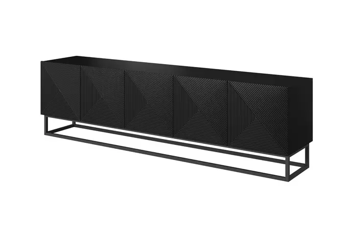 Szafka RTV ASHA 200 5D - czarny mat - dąb artisan - ryflowany front - stelaż czarny — zdjęcie 2