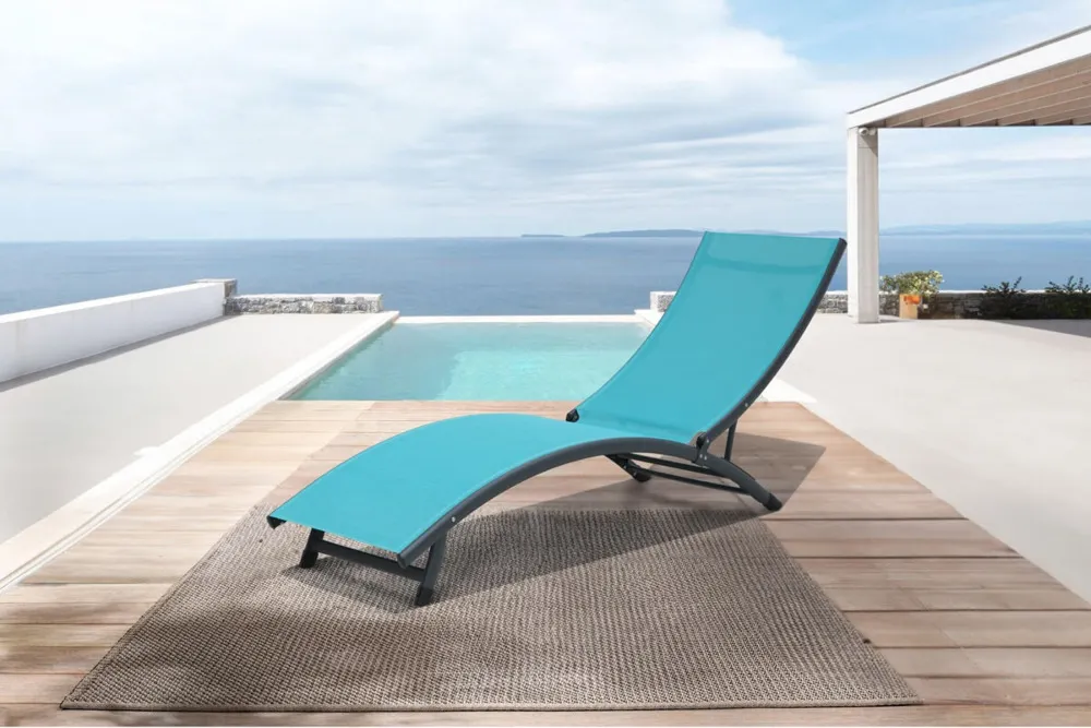 Leżak ogrodowy basenowy STAR 186 cm składany niebieski - FG005987