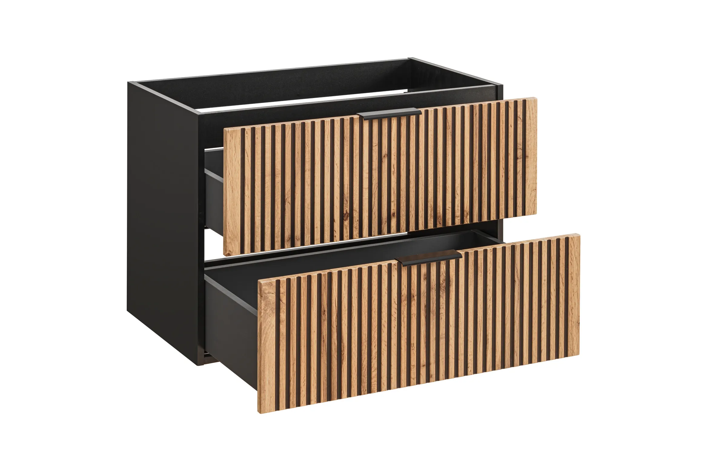Szafka pod umywalkę z 2 szufladami XILO szary, dąb wotan 80x57x46cm - XILO_BLACK_WOTAN_82-80-D-2S