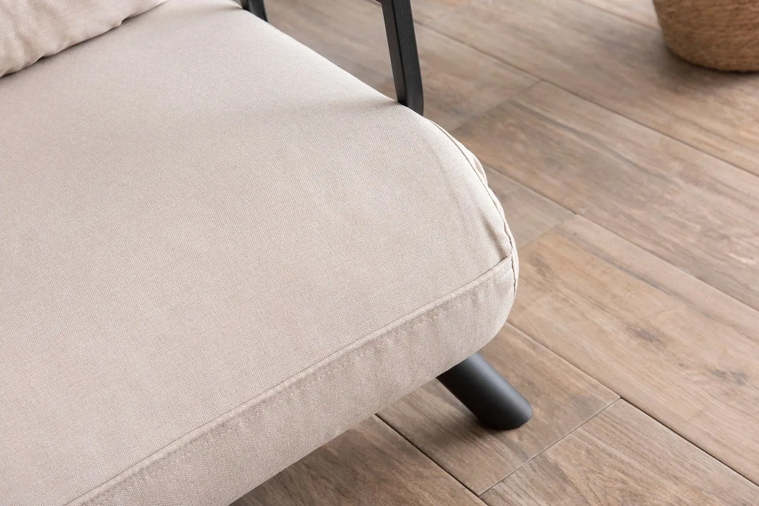 Sofa rozkładana 2-osobowa z lnianą tapicerką SANDO kremowa — zdjęcie 12