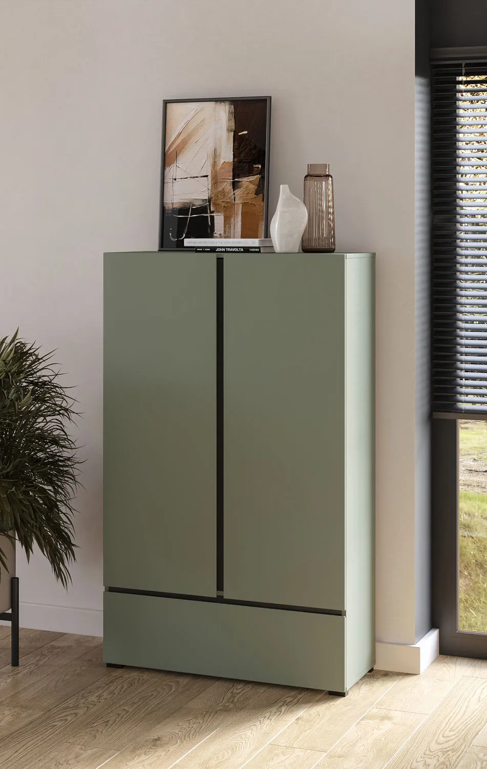 Bieliźniarka 2-drzwiowa z szufladą CROSS 90x150 zielona - 24GWMY38