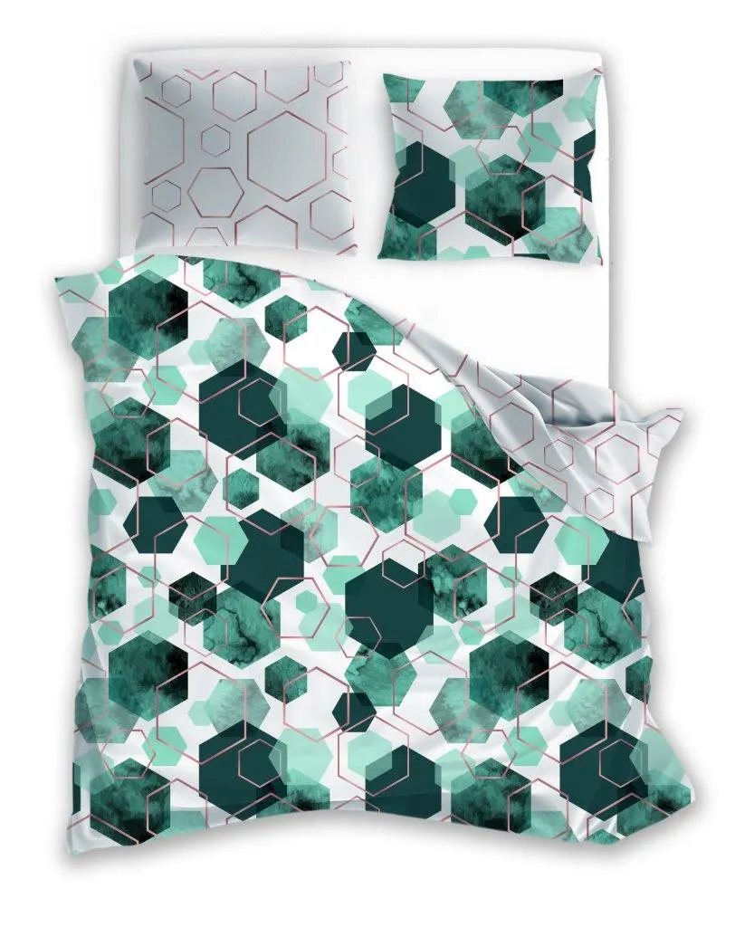 Pościel komplet MILAGRO VERDE 009 satyna bawełniana 160X200+2x70X80 zielona biała Poduszka, Wystrój domu, Akcesoria, Kamień szlachetny, Biżuteria