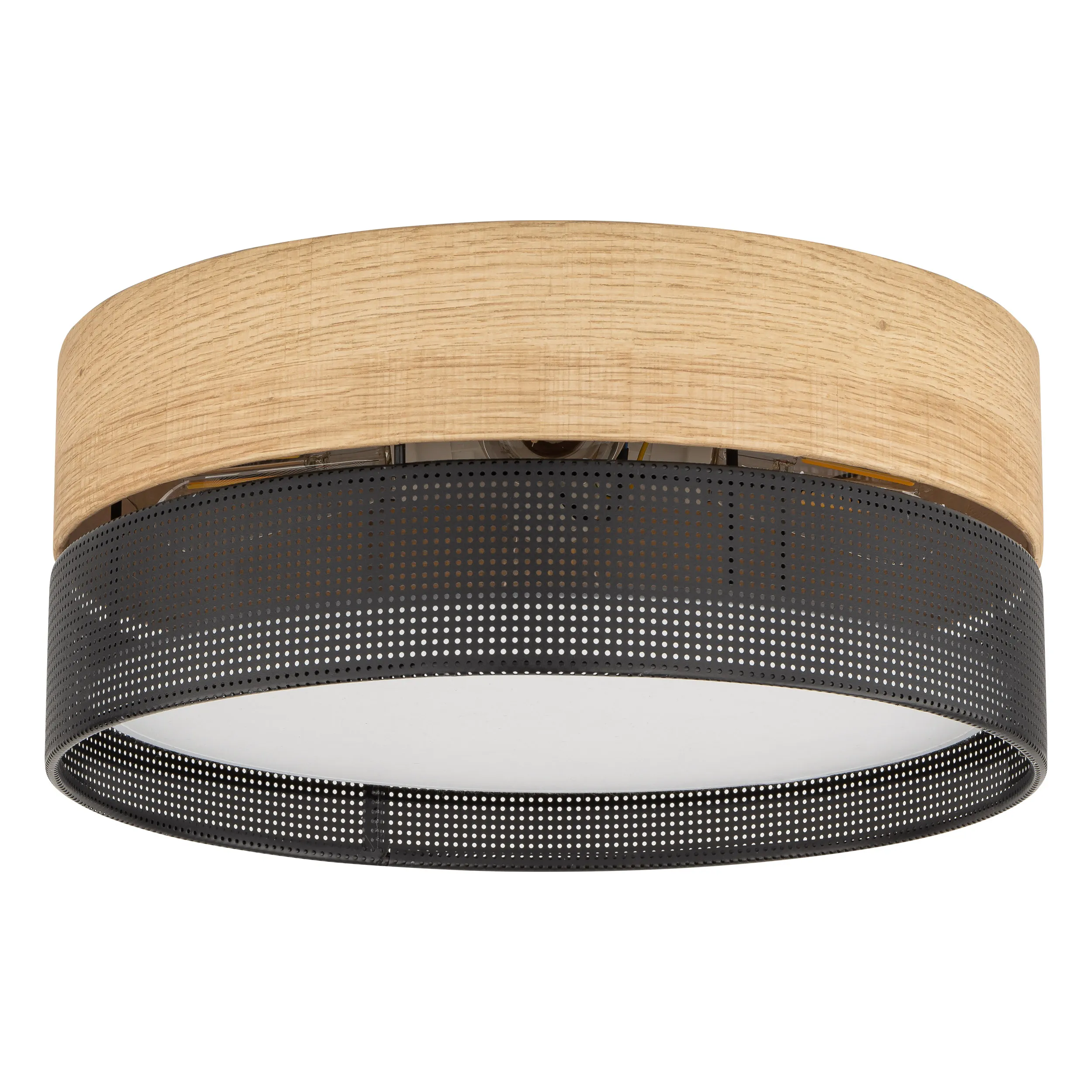 Lampa sufitowa NICOL czarna z drewnianym elementem białym okrągłym kloszem 50x17cm