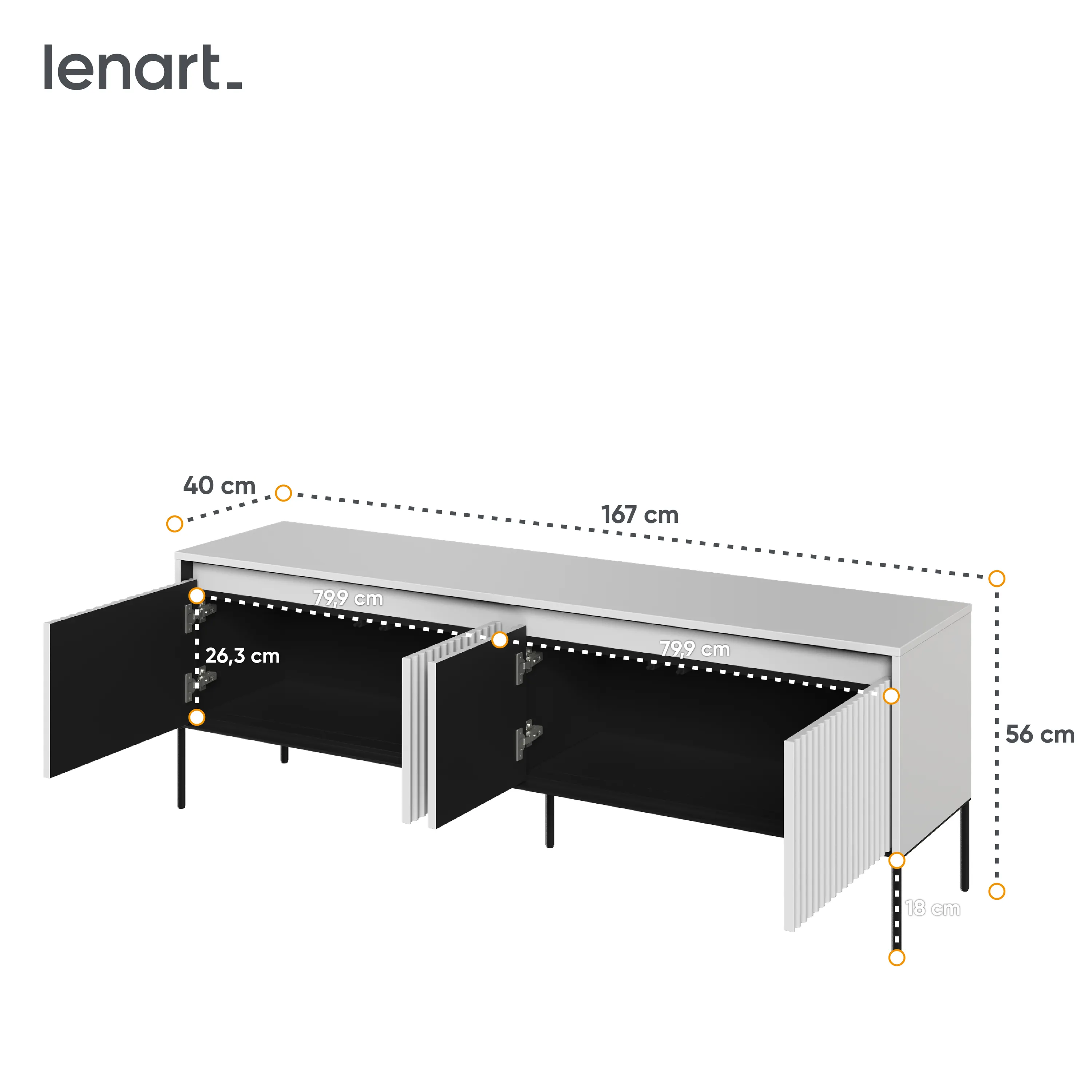 Szafka RTV z oświetleniem TREND TR-05 4D 166cm ryflowana biały/czarny - TR5BIC-V2