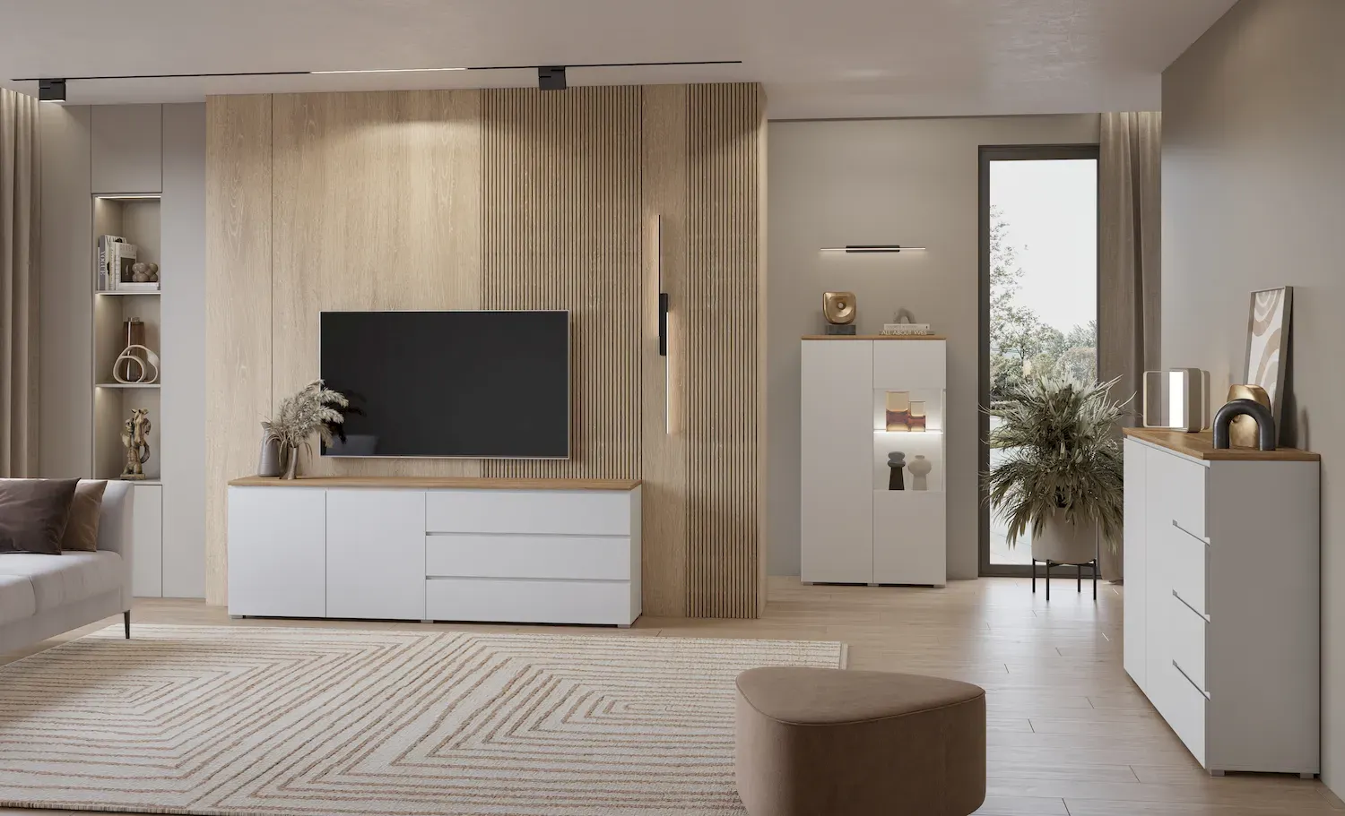 Komoda 4-drzwiowa z MODO 200cm biały dąb mauvella - 247VOJ25