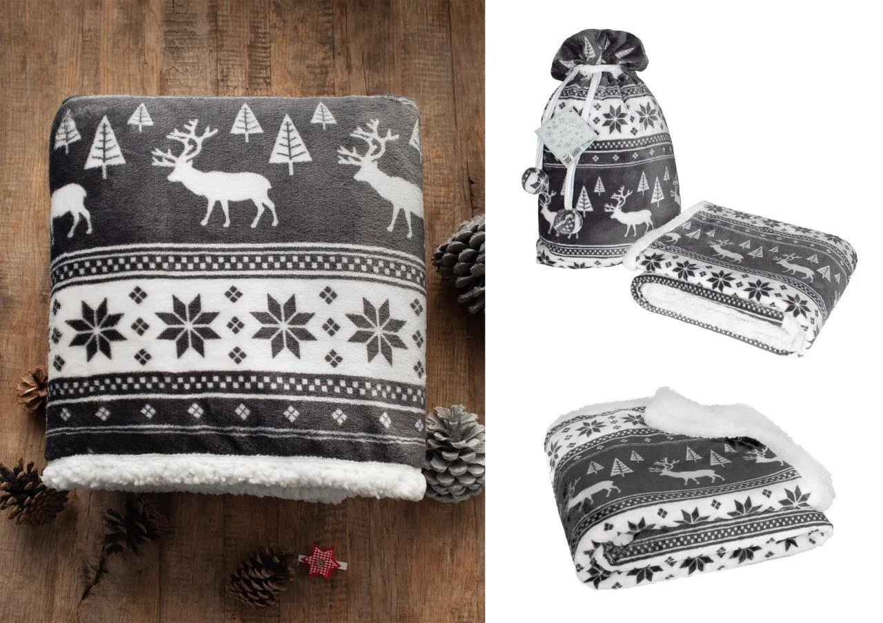 Koc świąteczny dwustronny SACO 150x200 003 popielaty - FARO_5904541934303