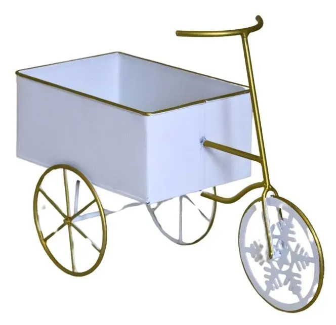 Dekoracja doniczka ROWEREK metalowa biało-złota